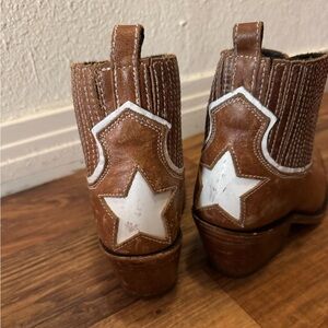 Liberty Black Distressed Brown Ankle Boots with White Star Accents